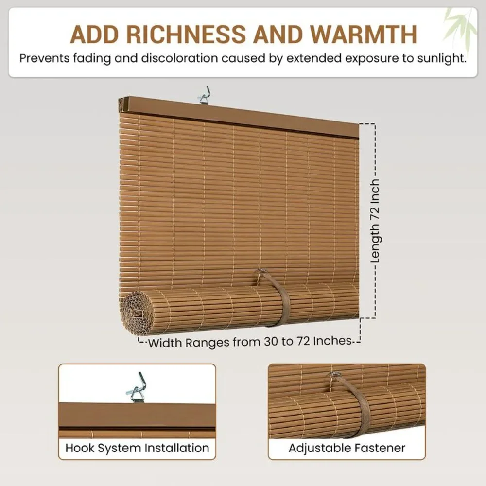 36 x 72 in. Cordless Solstice Vinyl Roll-Up Blind, Woodtone